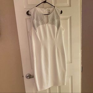 LAST CHANCE: Caché White Dress with Silver Beading